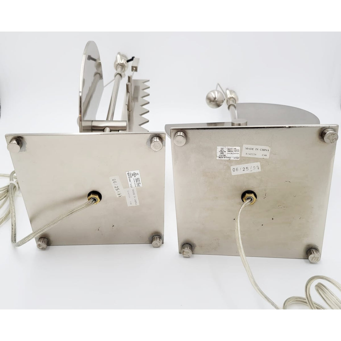 TMCMH Lighting MCM Lot of 2 Silver Metal Electric Corded Free Standing Decorative Table Lamp