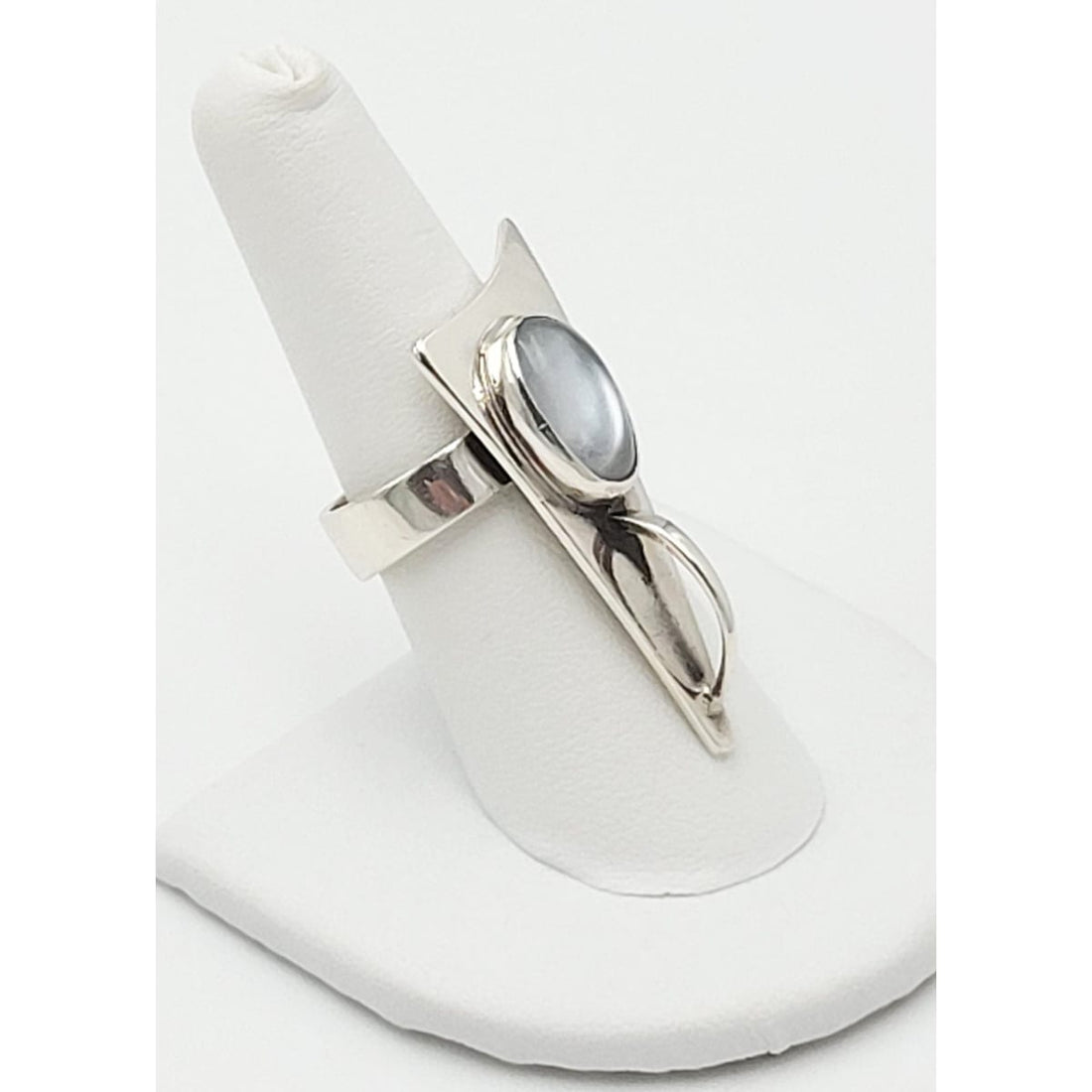 Torben Hermann Meier Jewelry Danish Torben Meier Sterling Moonstone Retro Atomic 3-D Large Cocktail Ring 1950s