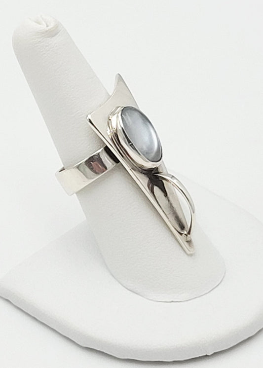 Torben Hermann Meier Jewelry Danish Torben Meier Sterling Moonstone Retro Atomic 3-D Large Cocktail Ring 1950s