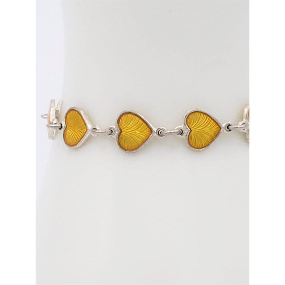 Volmer Bahner Jewelry Vintage 925 Sterling Yellow Enamel HEARTS Volmer Bahner Denmark Bracelet