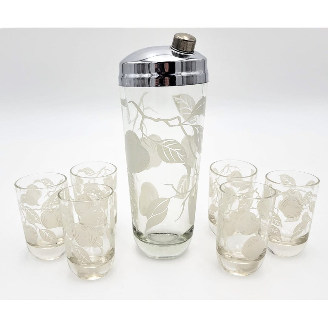 Vintage Barware Barware Vintage Lead Crystal Apples Leaves Martini Shaker w/ Matching Glassware Set &