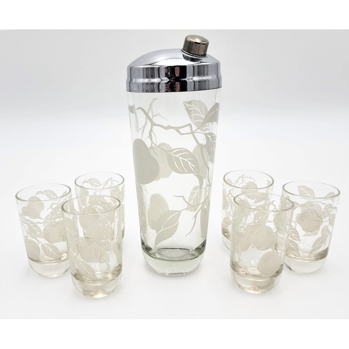 Vintage Barware Barware Vintage Lead Crystal Apples Leaves Martini Shaker w/ Matching Glassware Set &