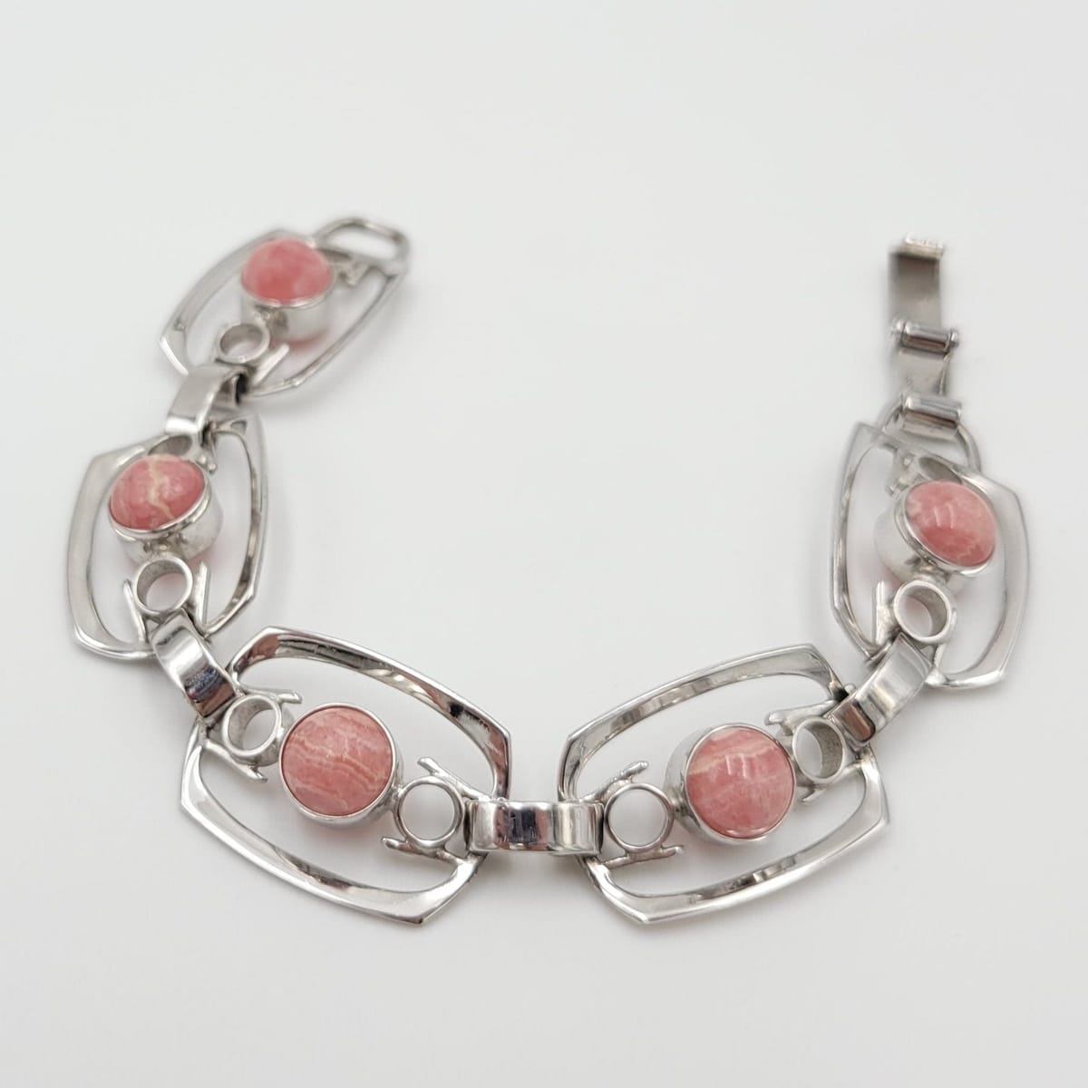 Scandinavian Jewelry Vintage Designer Scandinavian Sterling &amp; Rhodochrosite Modernist Links Bracelet