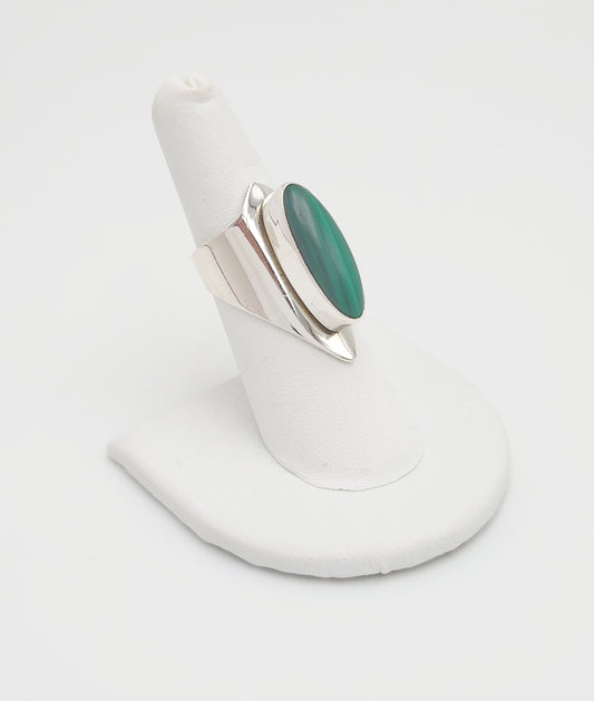 Vintage Malachite Sterling Jewelry Superb Artisan Signed Sterling & Malachite Scandinavian Modernist Style Ring