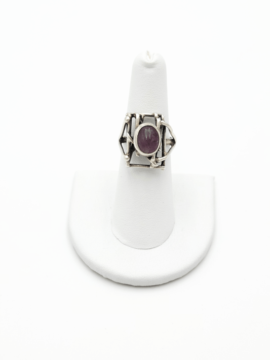Vintage Sterling Amethyst Ring Jewelry Vintage Artisan Sterling Silver & Amethyst Abstract Modernist Openwork Ring