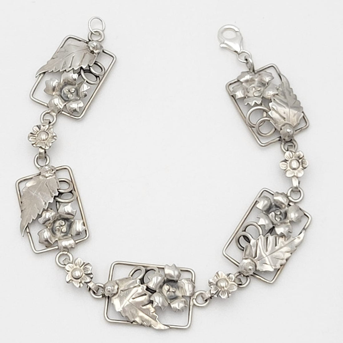 Vintage Sterling Bracelet Jewelry Vintage Art Deco Floral Panel Link Sterling Bracelet