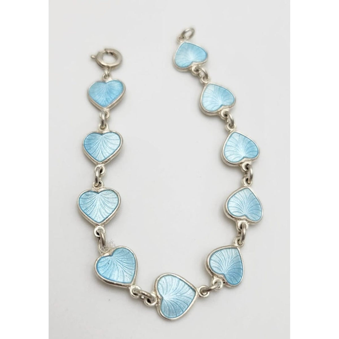 Volmer Bahner Jewelry Danish Designer Volmer Bahner Sterling &amp; Blue Enamel Hearts Link Bracelet 1940s