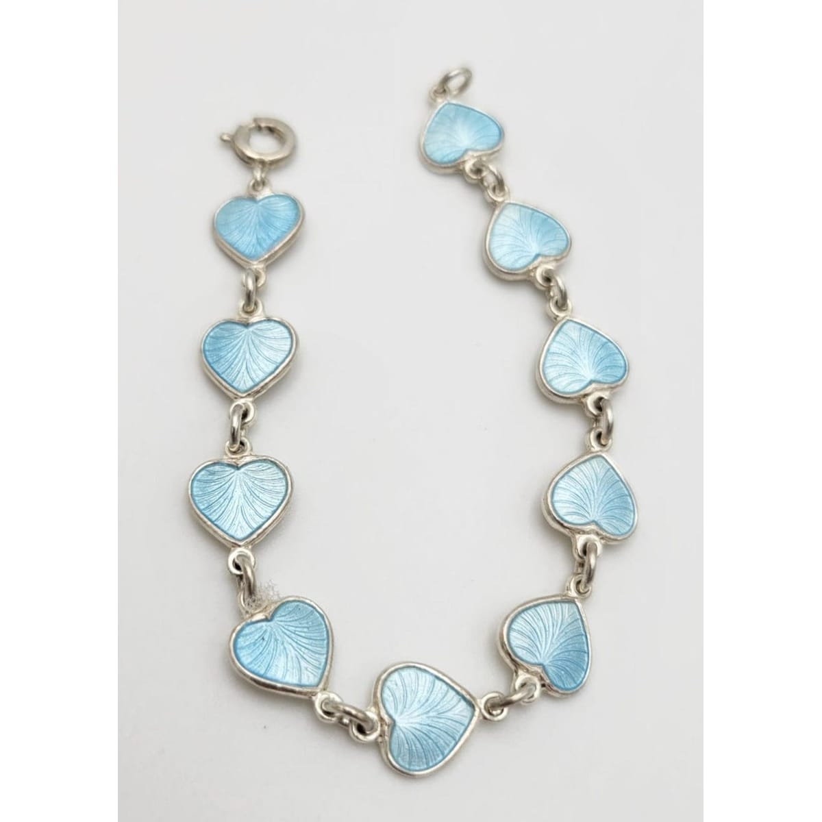 Volmer Bahner Jewelry Danish Designer Volmer Bahner Sterling &amp; Blue Enamel Hearts Link Bracelet 1940s