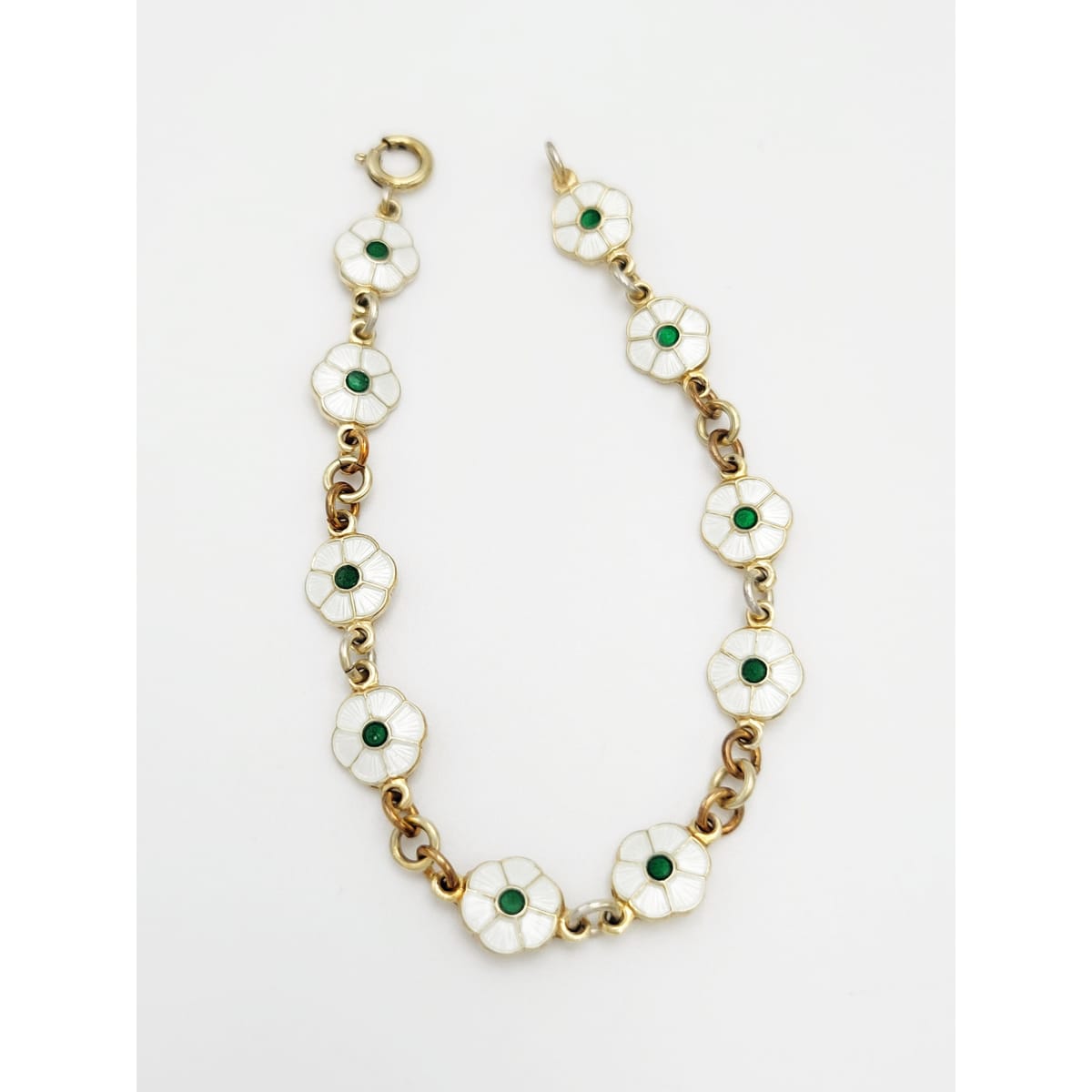 Volmer Bahner Jewelry Danish Designer Volmer Bahner Sterling &amp; Enamel Flower Link Bracelet 1940s
