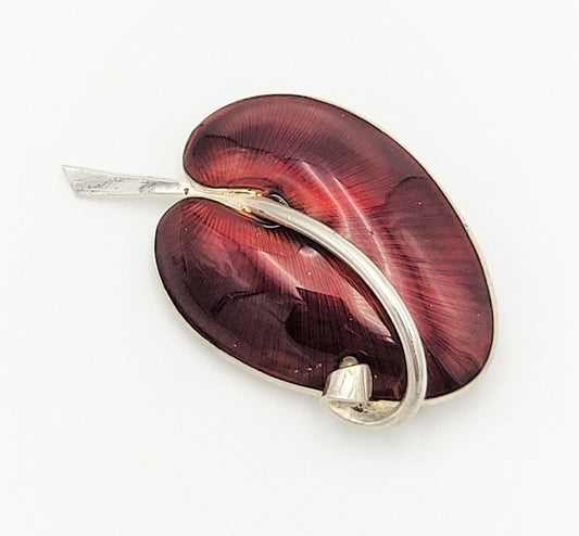 Volmer Bahner Jewelry Danish Designer Volmer Bahner Sterling & Enamel Large Calla Lily Brooch Circa 1950s