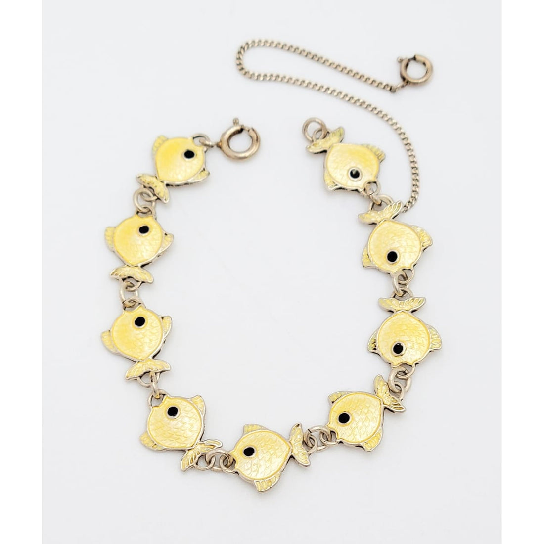 Volmer Bahner Jewelry Danish Volmer Bahner Sterling &amp; Yellow Enamel Fish Link Bracelet Circa 1950s