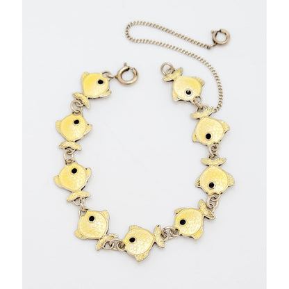 Volmer Bahner Jewelry Danish Volmer Bahner Sterling &amp; Yellow Enamel Fish Link Bracelet Circa 1950s