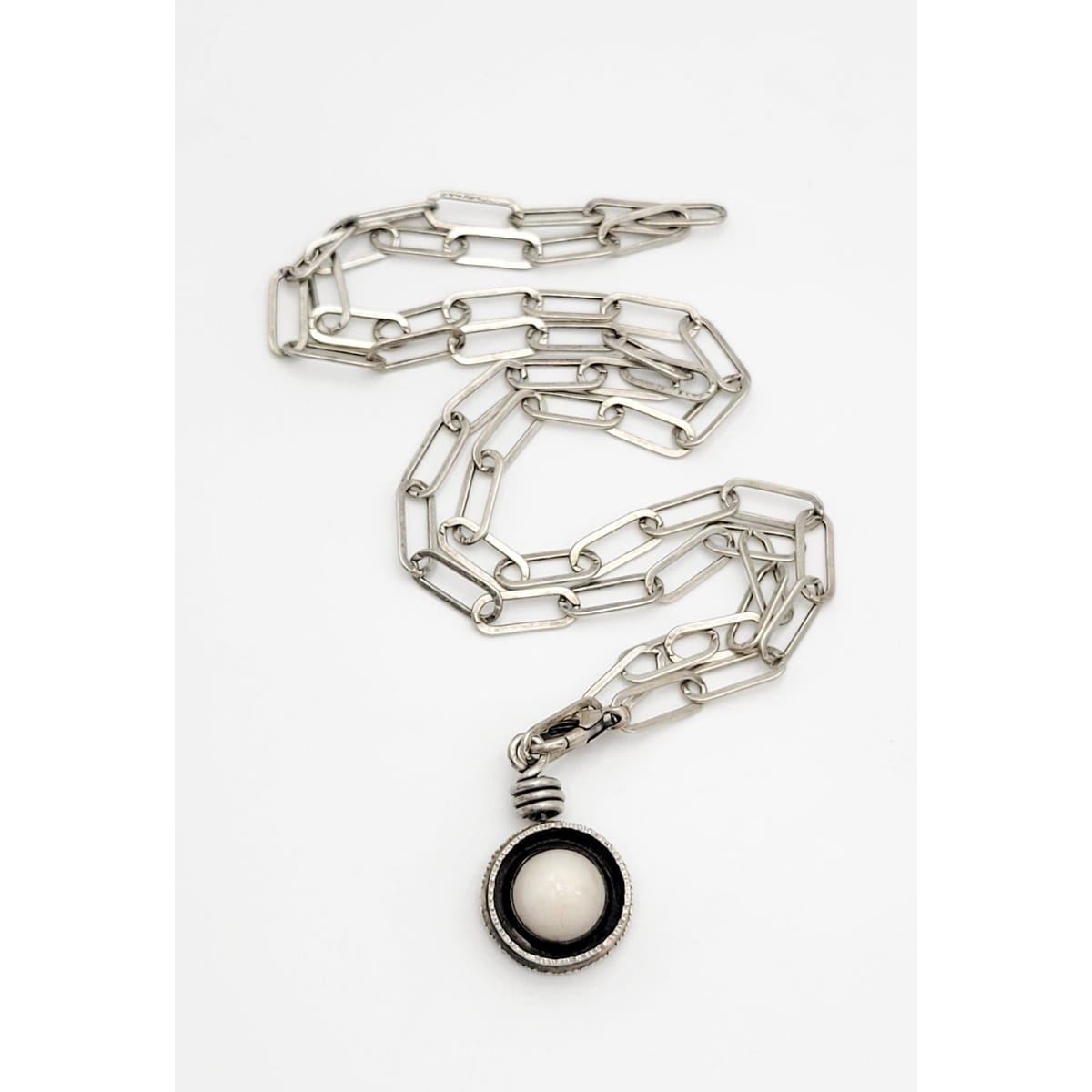 Walsh Jewelry US Designer JL Walsh Sterling &amp; Pearl Modernist Pendant XL Necklace Signed 2000s
