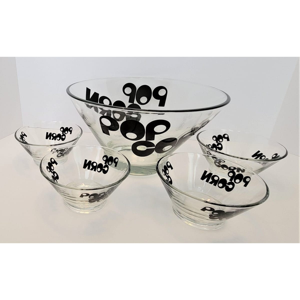 Wheaton Glass Serveware Awesome Retro Wheaton Glass Popcorn Bowl with 4 small matching bowls Circa 1970&