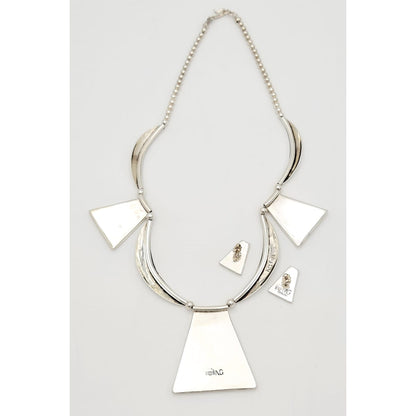 White Hogan Jewelry Superb RARE White Hogan Sterling Wood Modernist Necklace Earrings Set 70s