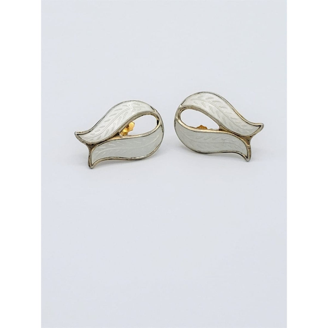 WK Jewelry Vintage WK Norway 925SS White Guilloche Enamel Art Deco Pierced Earrings