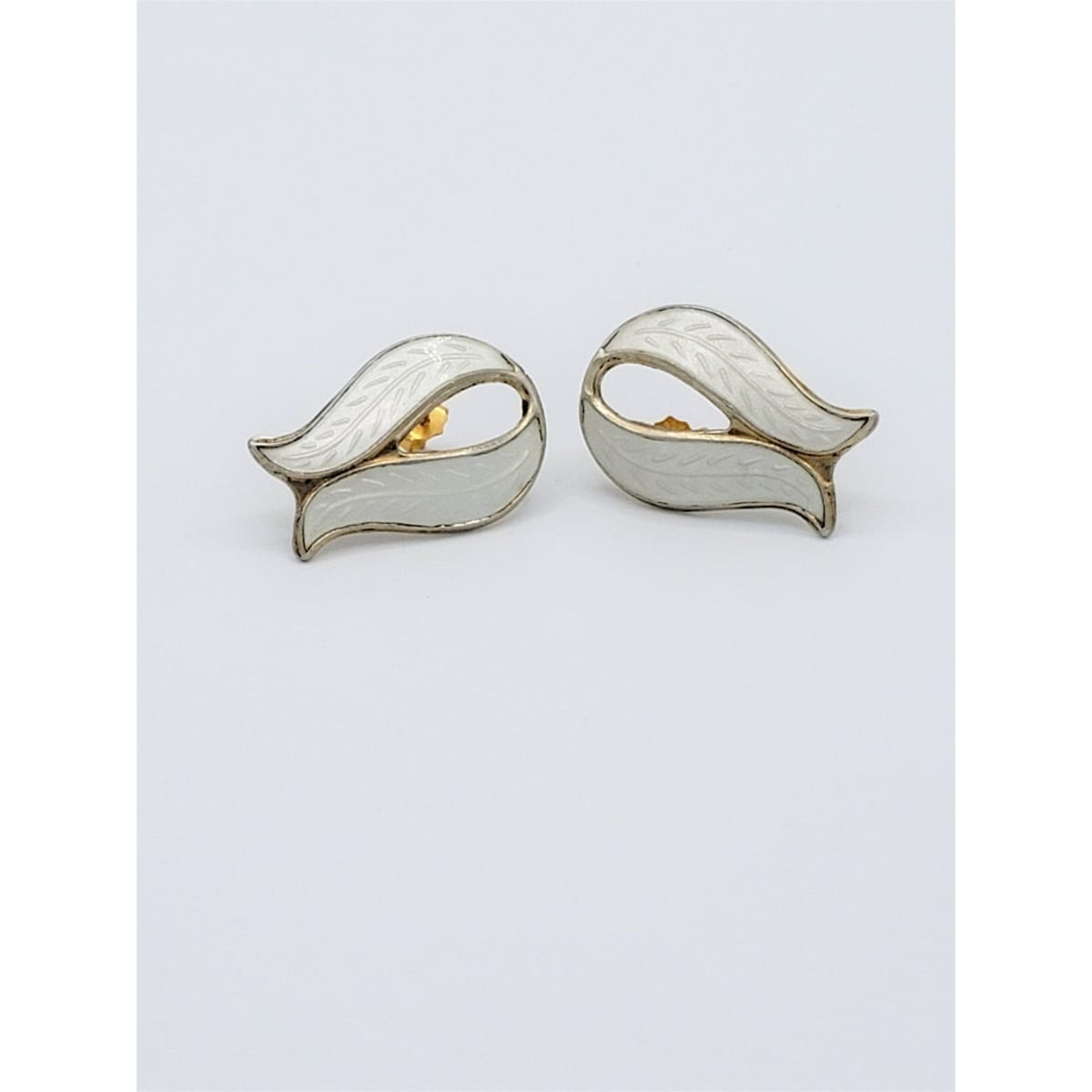 WK Jewelry Vintage WK Norway 925SS White Guilloche Enamel Art Deco Pierced Earrings