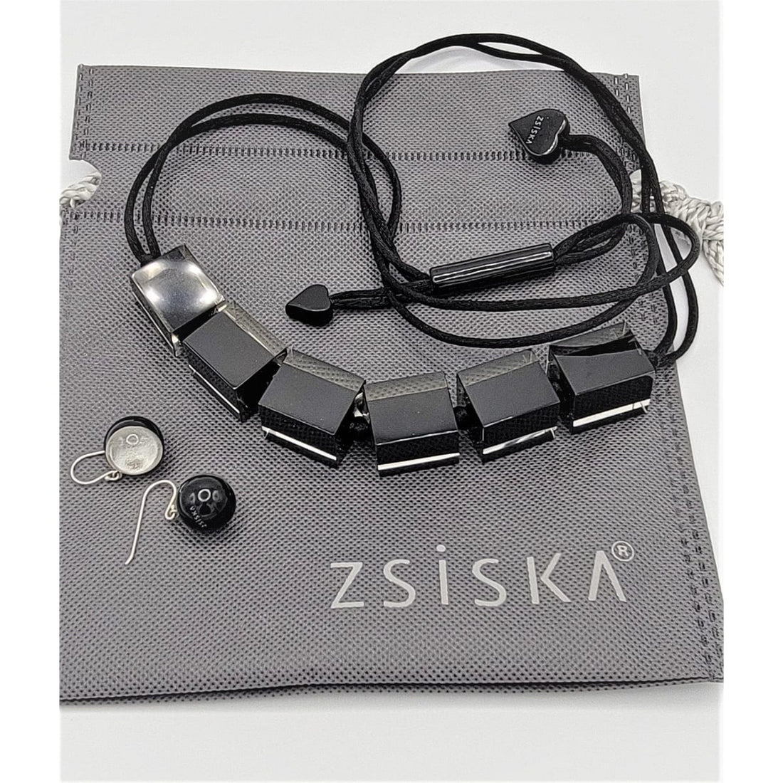 Zsiska Jewelry VTG Zsiska Amsterdam Square Blocks Lucite Runway Necklace Earrings Set w/Bag